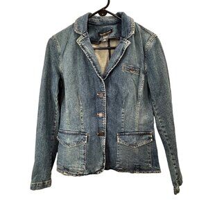 New York & Company Denim Jean Jacket size 6 Blue Button Up Blazer Cotton